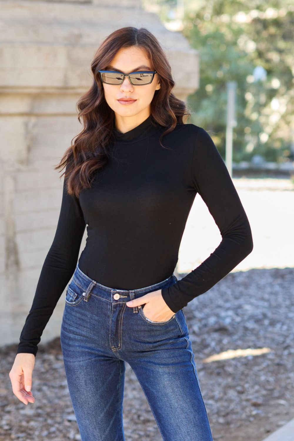 Basic Bae Full Size Mock Neck Long Sleeve Bodysuit - Siennasass
