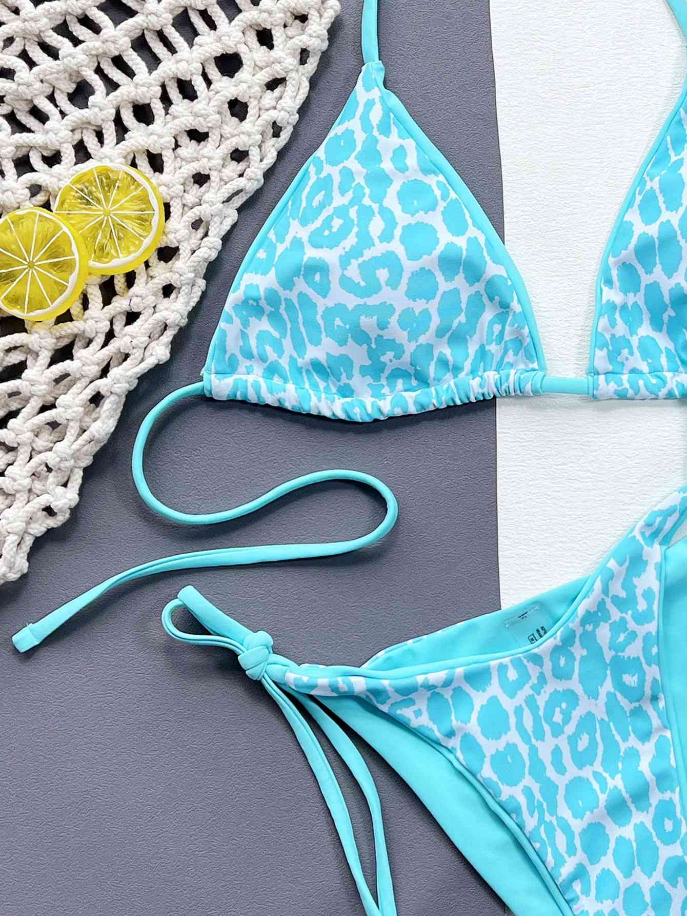 Leopard Print Halter Neck Tie Side Bikini Set - Siennasass