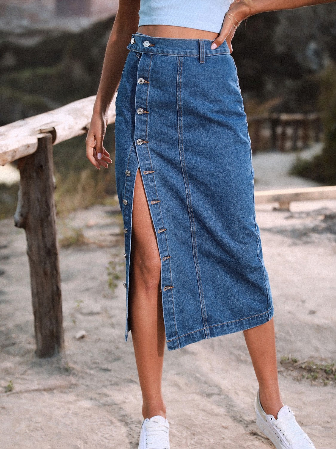 Button Down Denim Skirt - Siennasass