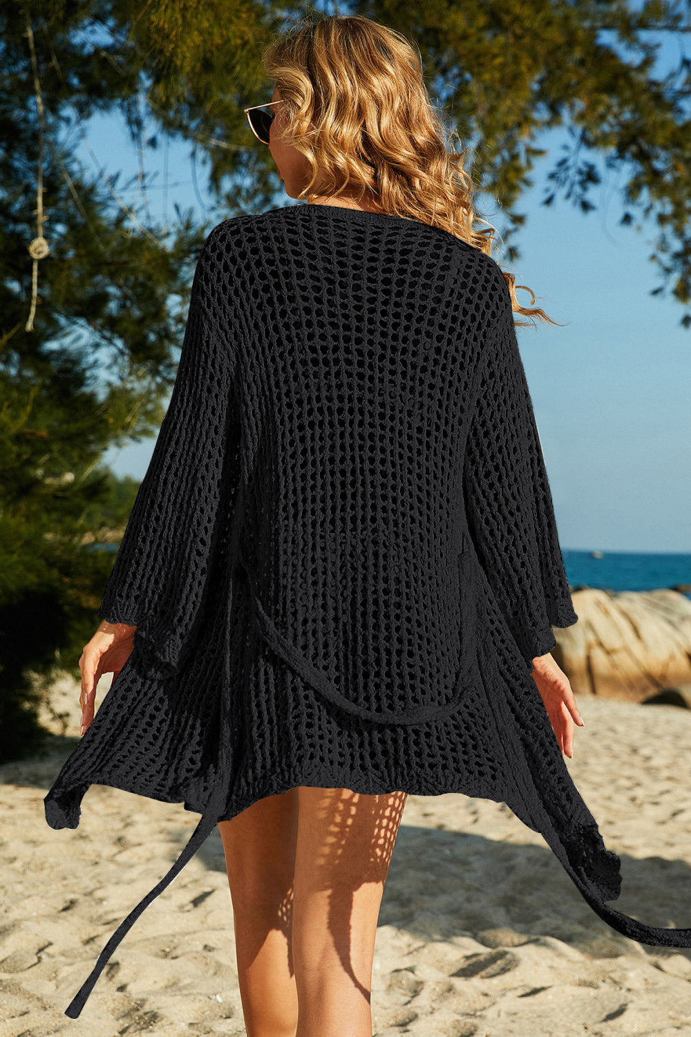 Tie-Waist Openwork Crochet Cover Up - Siennasass