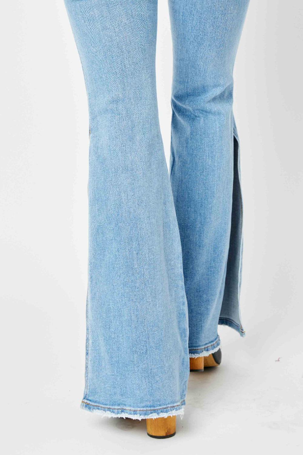Judy Blue Full Size Mid Rise Raw Hem Slit Flare Jeans - Siennasass