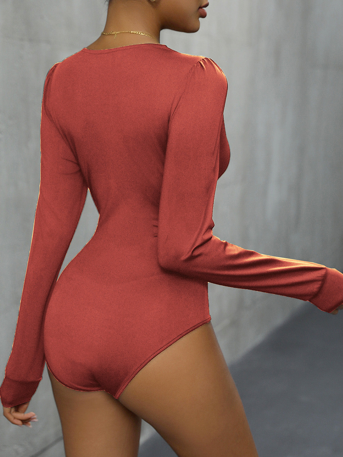 Lace Detail Plunge Long Sleeve Bodysuit - Siennasass