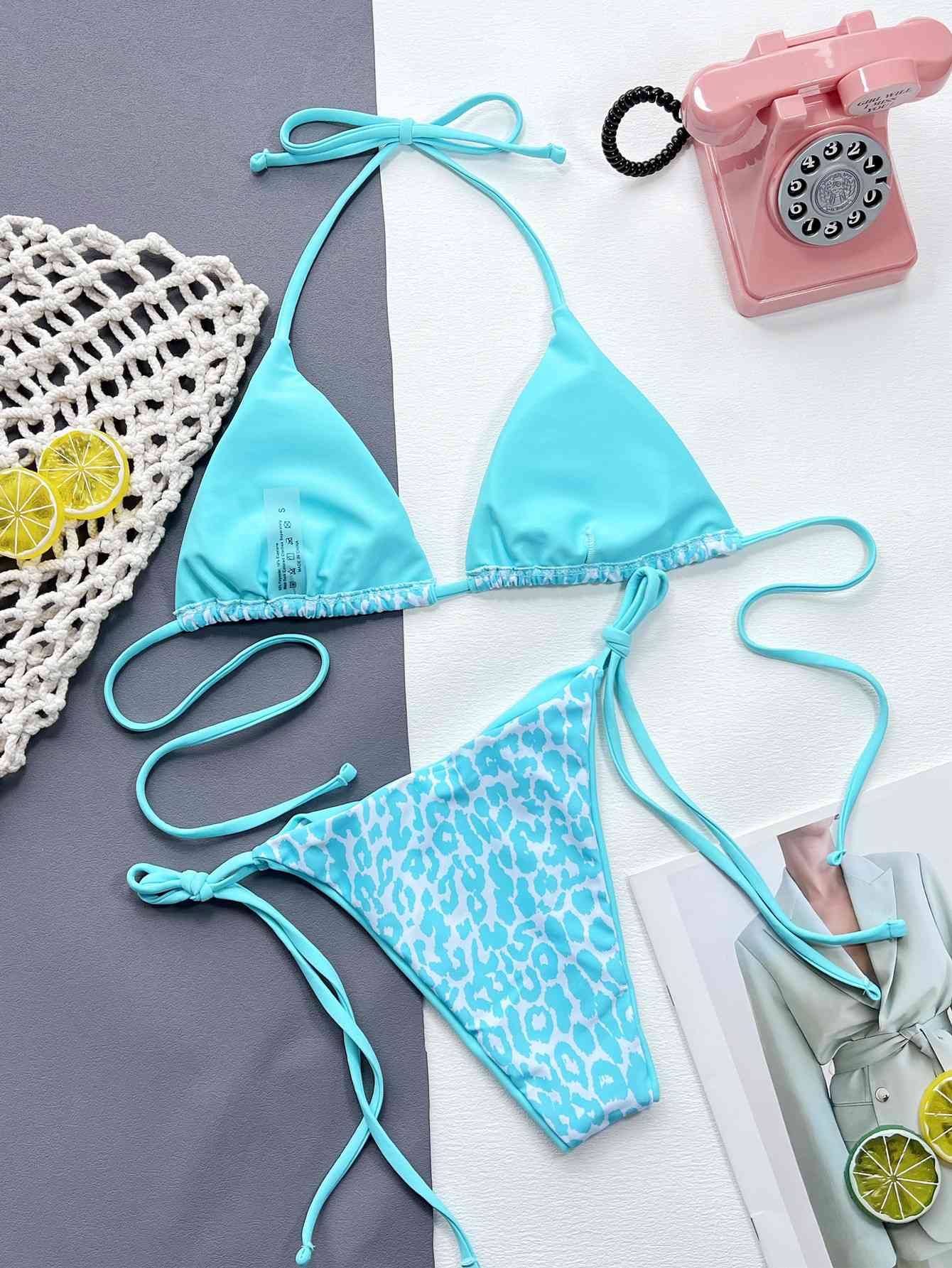 Leopard Print Halter Neck Tie Side Bikini Set - Siennasass