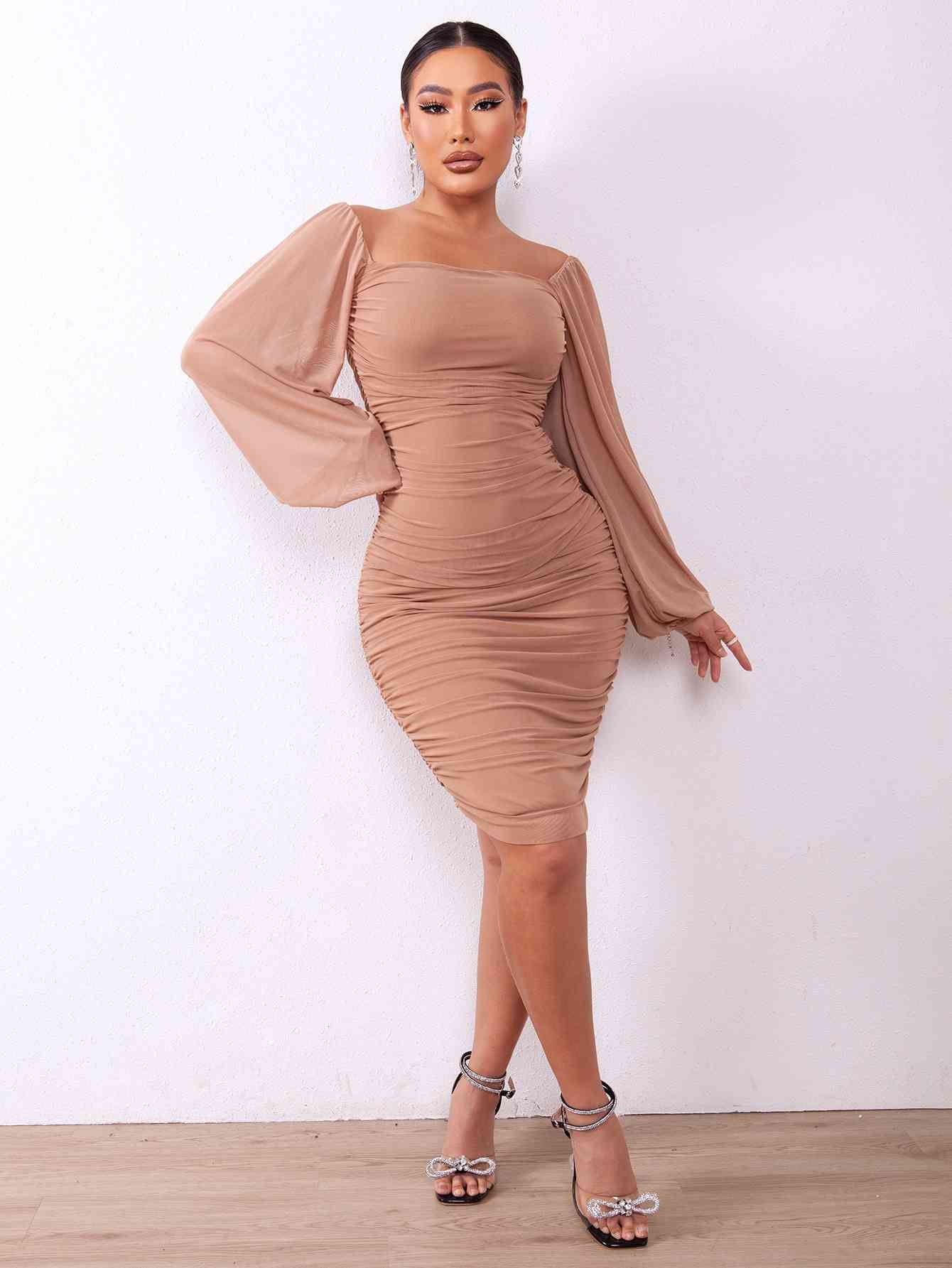 Zip-Back Ruched Bodycon Dress - Siennasass