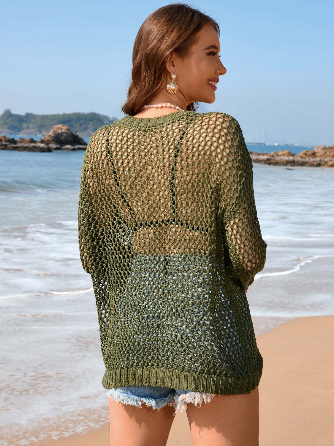 Heart Openwork Long Sleeve Cover-Up - Siennasass