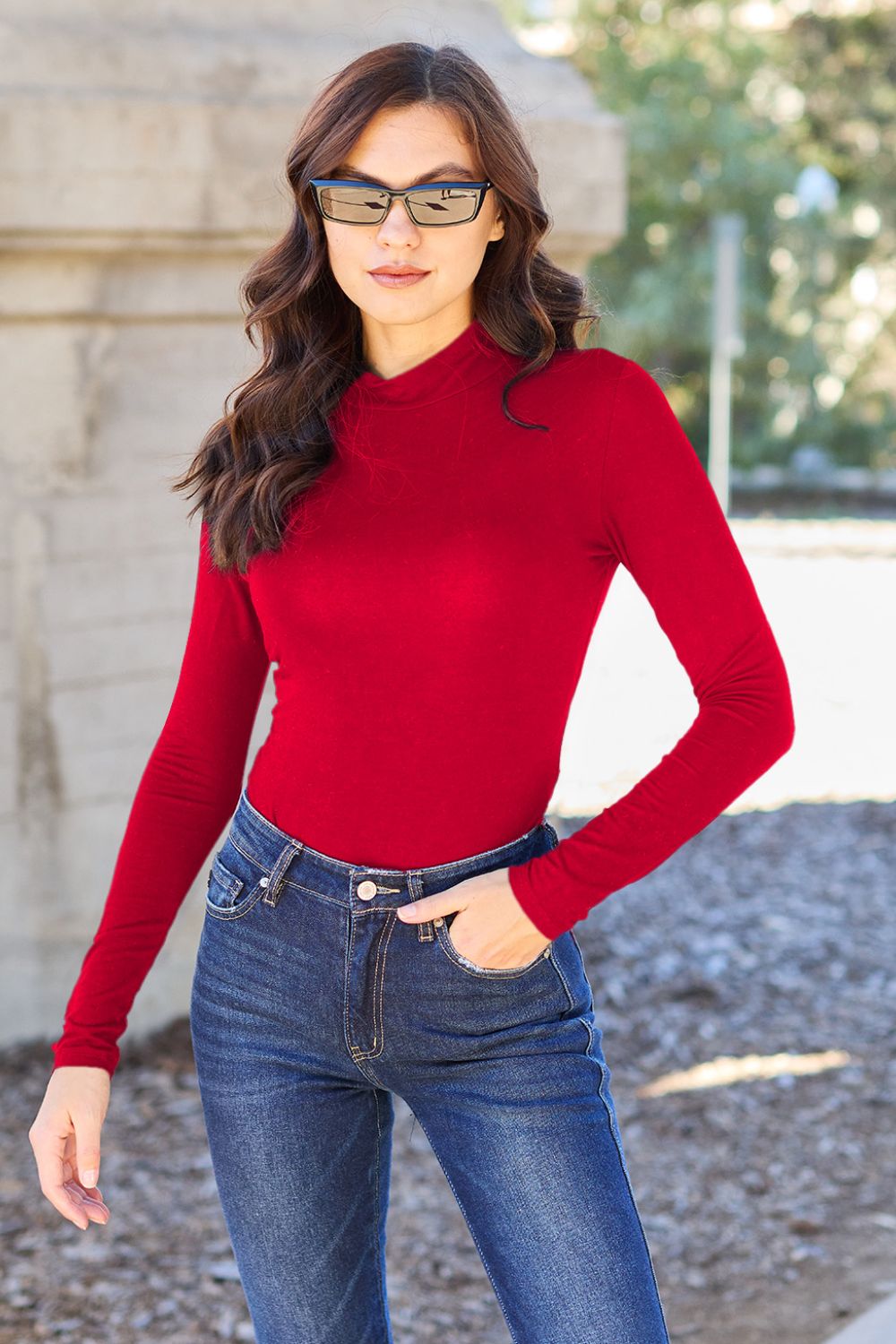 Basic Bae Full Size Mock Neck Long Sleeve Bodysuit - Siennasass