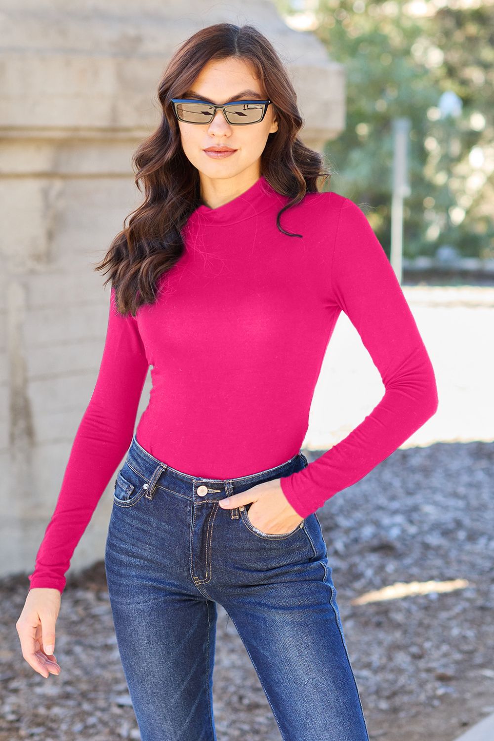 Basic Bae Full Size Mock Neck Long Sleeve Bodysuit - Siennasass