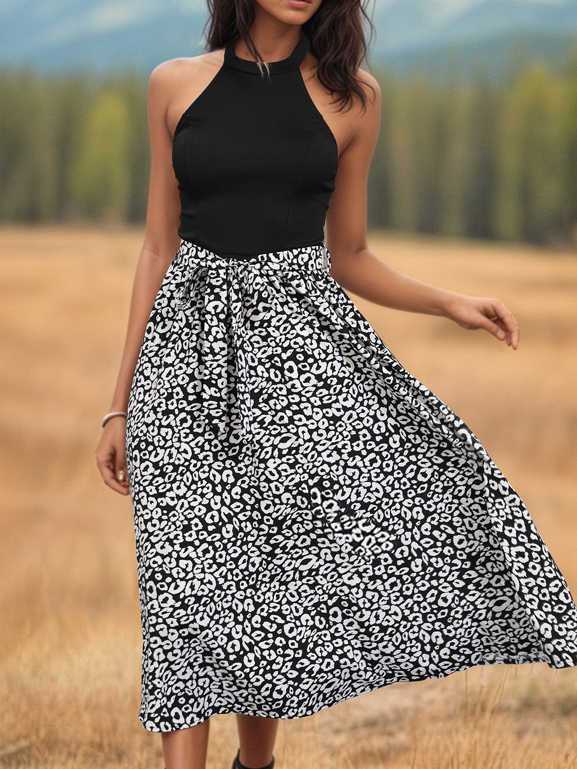 Leopard Halter Neck Midi Dress - Siennasass