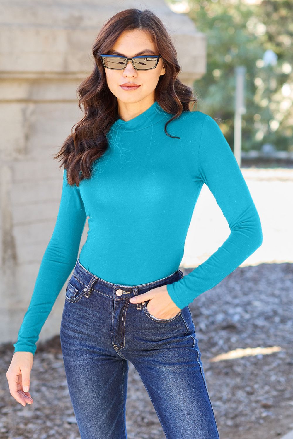 Basic Bae Full Size Mock Neck Long Sleeve Bodysuit - Siennasass