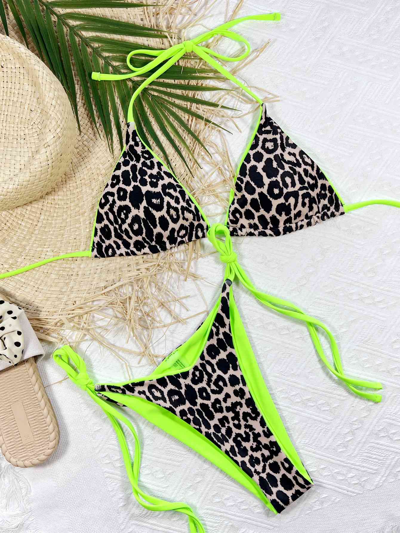Leopard Print Halter Neck Tie Side Bikini Set - Siennasass