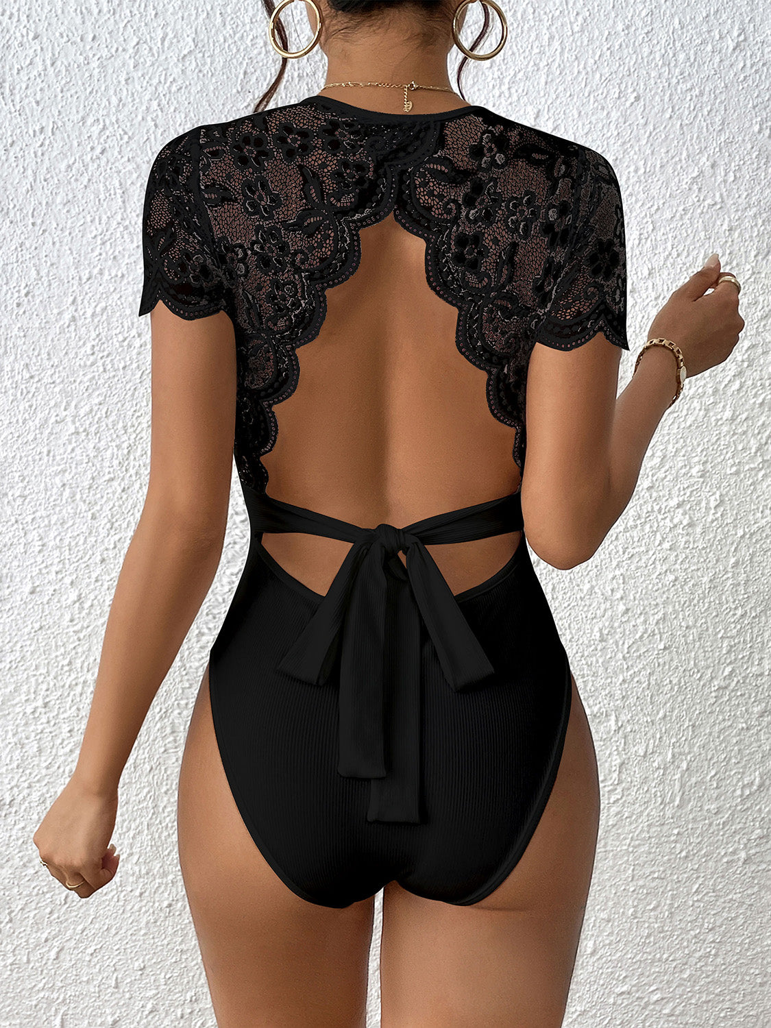 Lace Backless Round Neck Bodysuit - Siennasass