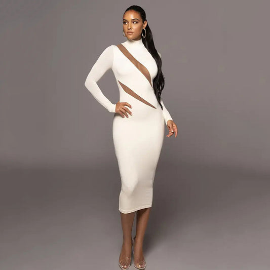 Round Neck Long Sleeve Stitching Dress Women - Siennasass