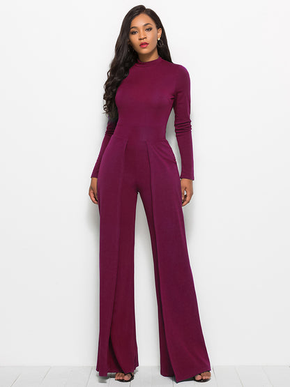 Long Sleeve Mock Neck Wide Leg Jumpsuit - Siennasass