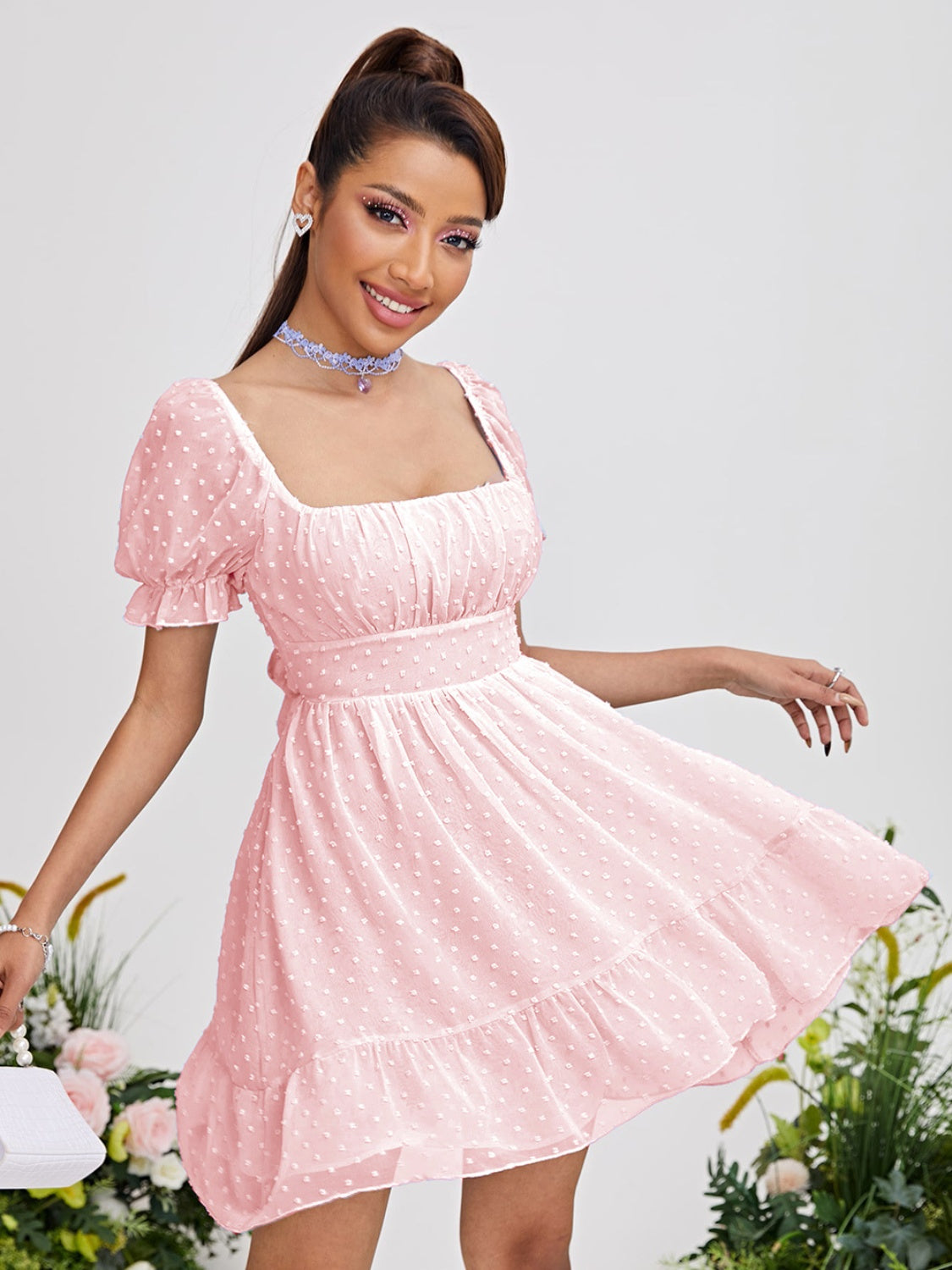 Swiss Dot Square Neck Mini Dress - Siennasass