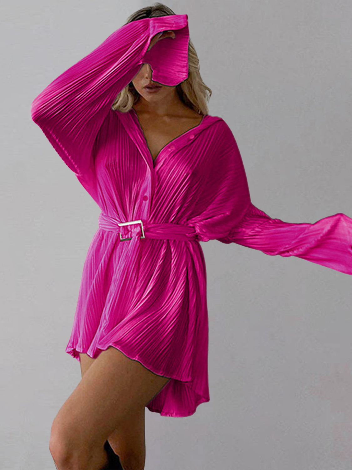 Button Up Dropped Shoulder Shirt Dress - Siennasass