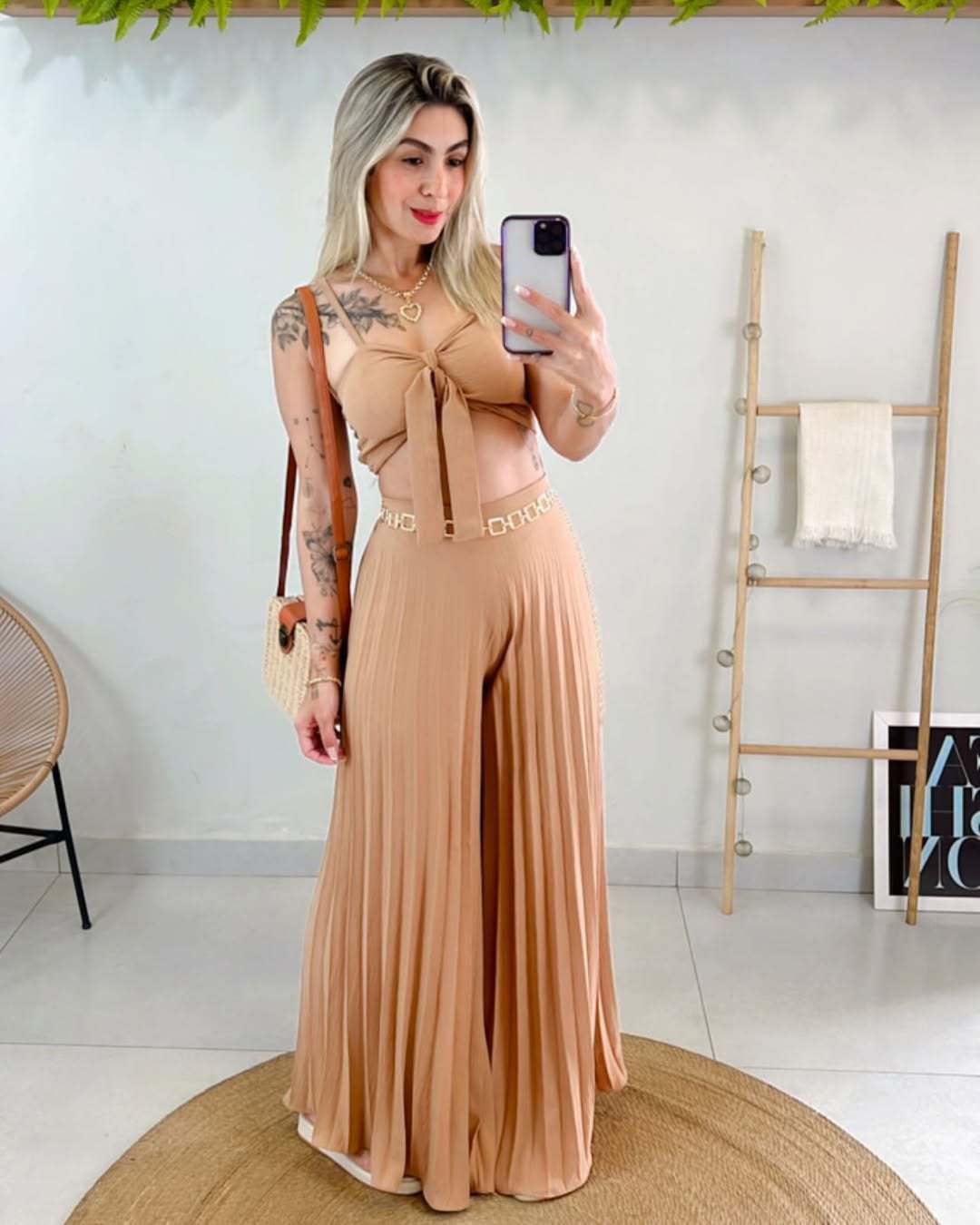 Camisole Plissee Lockeres Hosenset mit weitem Bein