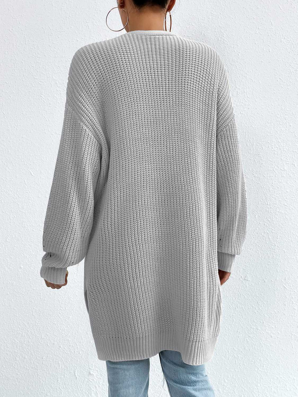 Open Front Dropped Shoulder Slit Cardigan - Siennasass