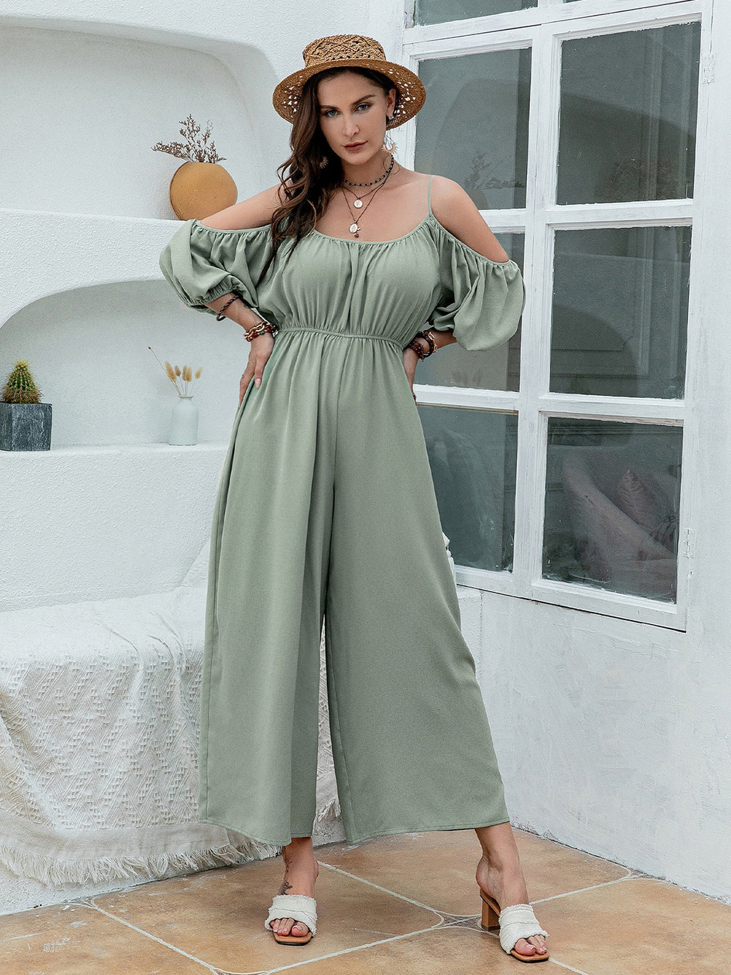 Spaghetti Strap Wide Leg Jumpsuit - Siennasass