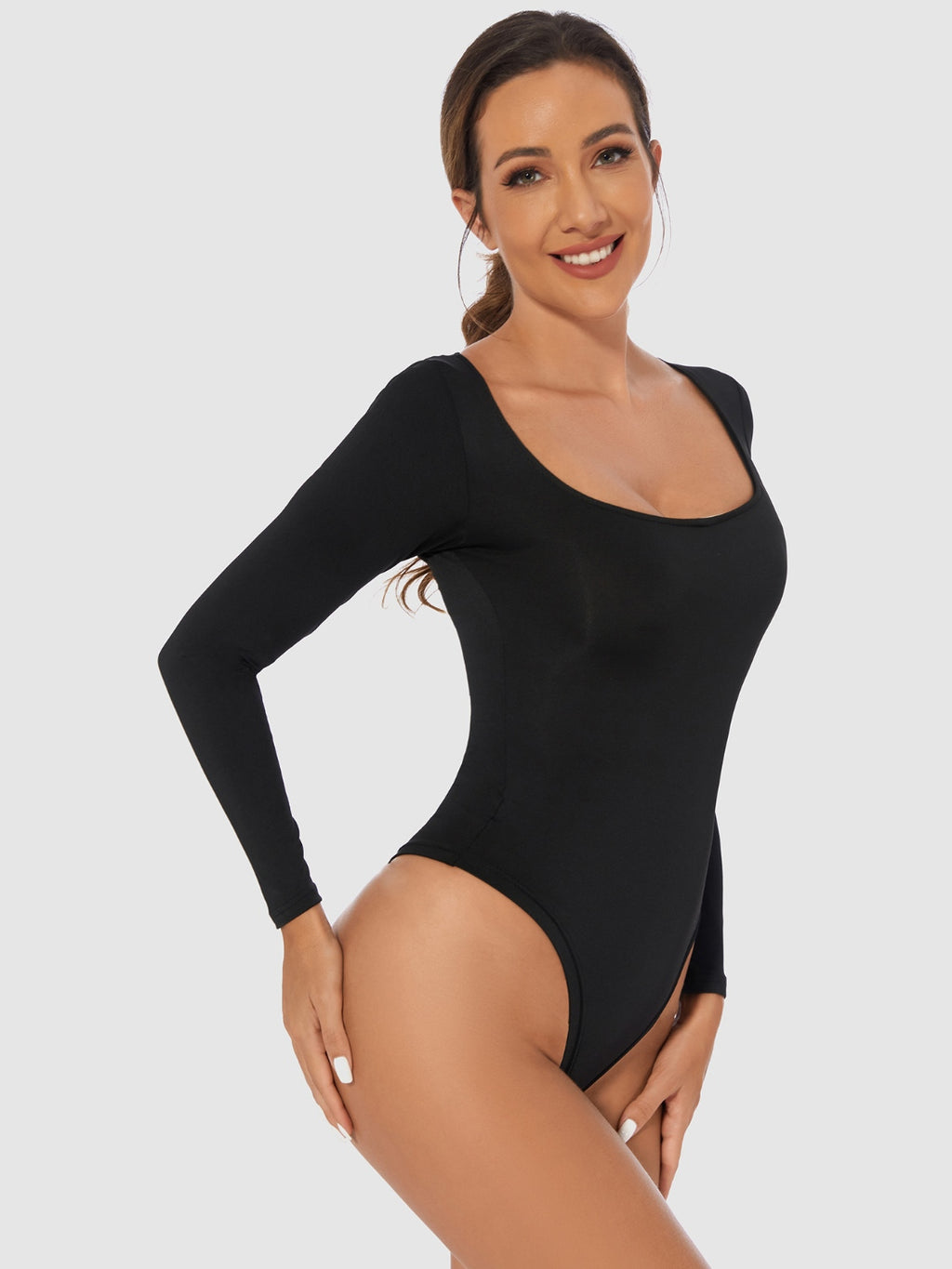 Full Size Scoop Neck Long Sleeve Bodysuit - Siennasass