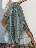 Slit Ruffled Geometric Wide Leg Pants - Siennasass