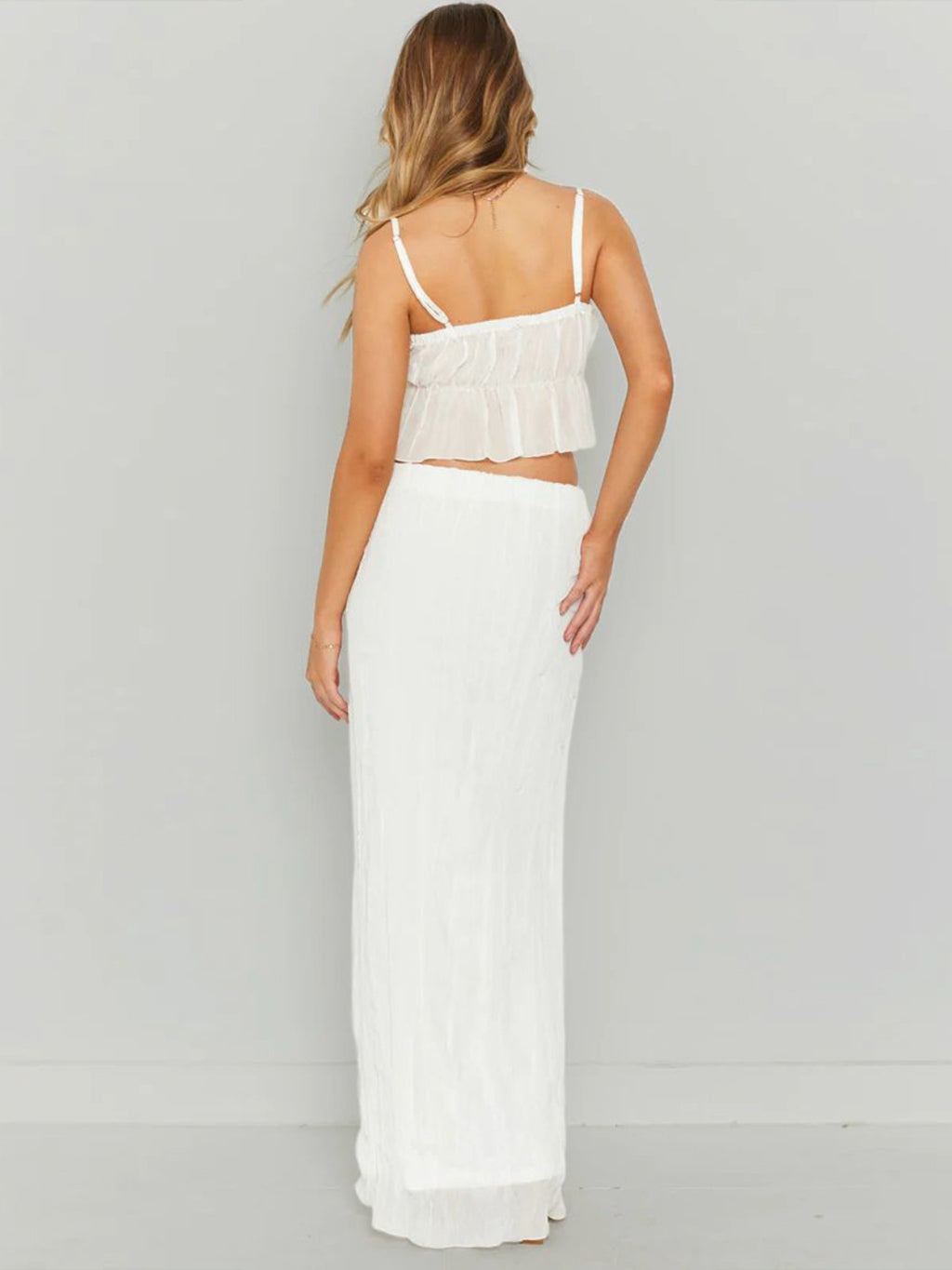 Square Neck Sleeveless Top and Ruched Skirt Set - Siennasass