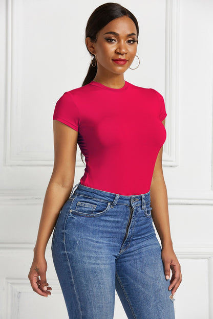 Round Neck Short Sleeve Bodysuit - Siennasass