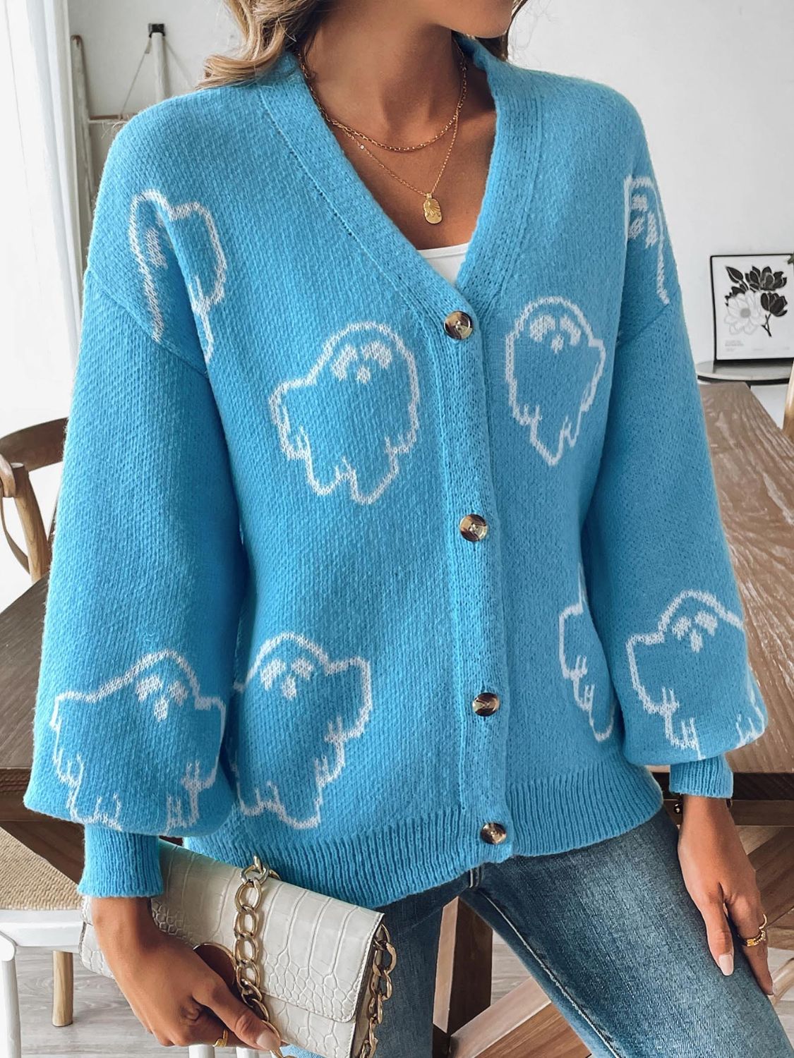 V-Neck Dropped Shoulder Cardigan - Siennasass