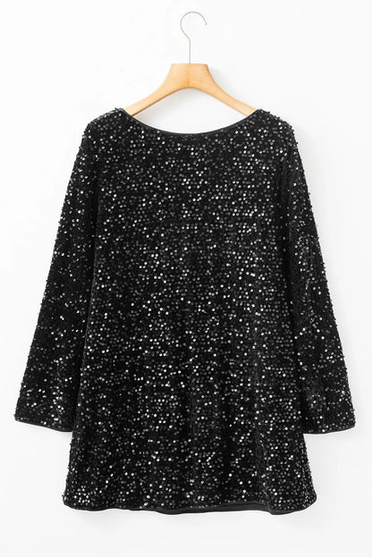 Sequin Round Neck Long Sleeve Mini Dress - Siennasass