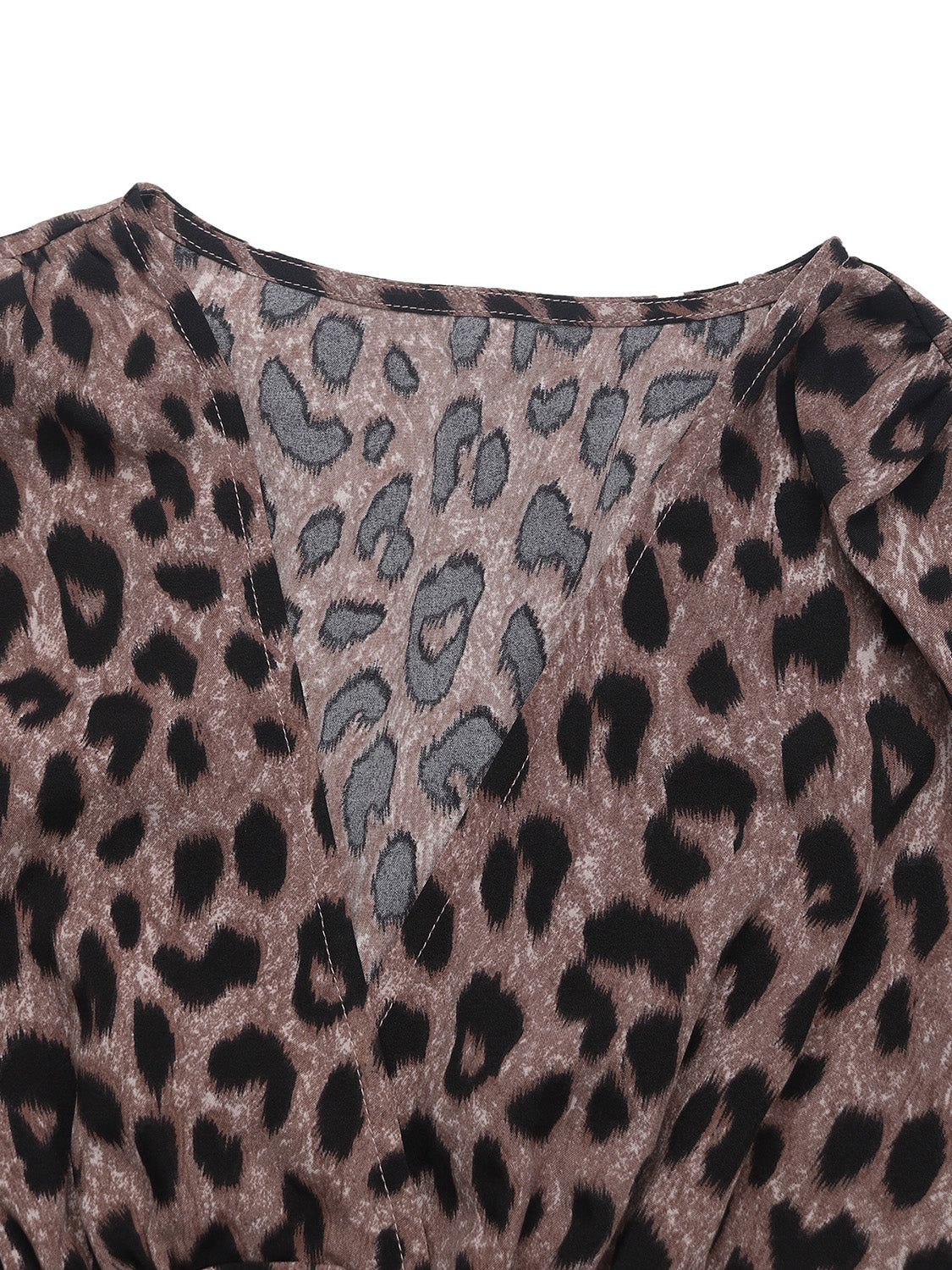 Perfee Leopard Surplice Long Sleeve Midi Dress - Siennasass