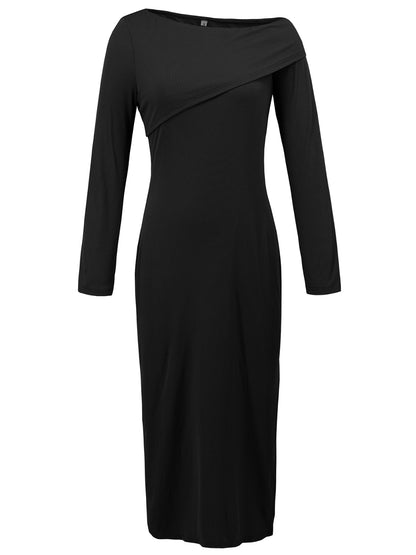 Kleid mit Schlitz und einer Schulter und langen Ärmeln