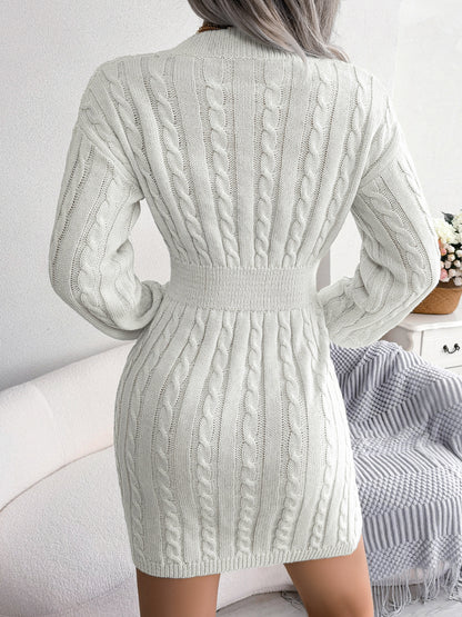 Cable-Knit V-Neck Mini Sweater Dress - Siennasass