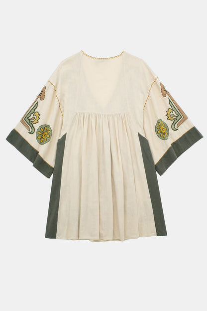 Printed V-Neck Three-Quarter Sleeve Mini Dress - Siennasass