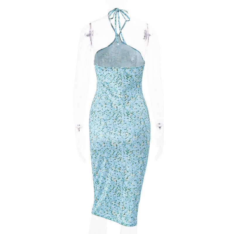 Hanging Neck BackSlim Floral Knee-length Women's Dress - Siennasass
