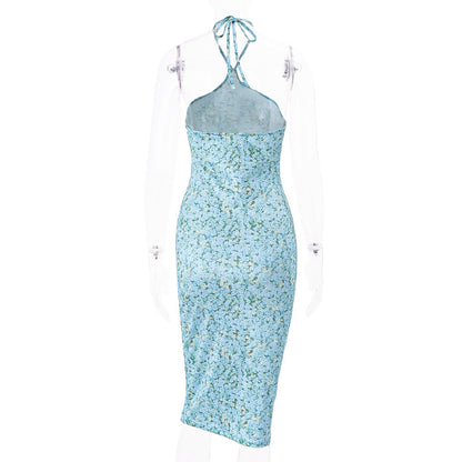 Hanging Neck BackSlim Floral Knee-length Women's Dress - Siennasass