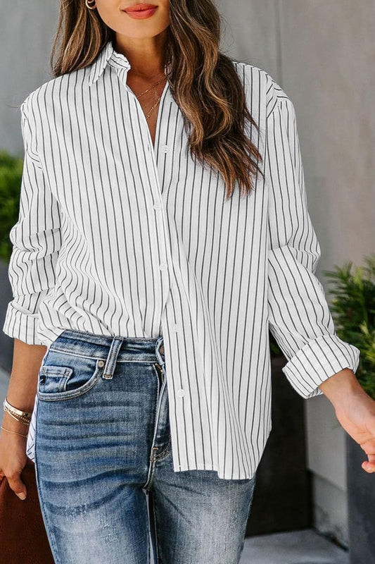 Striped Button Up Long Sleeve Shirt - Siennasass