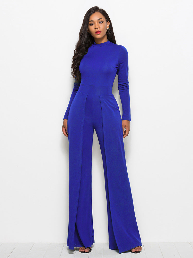 Long Sleeve Mock Neck Wide Leg Jumpsuit - Siennasass