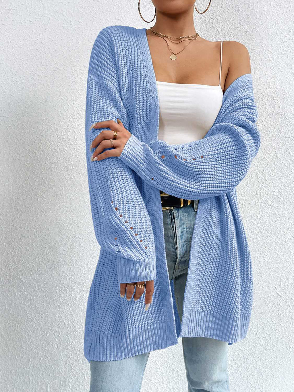 Open Front Dropped Shoulder Slit Cardigan - Siennasass