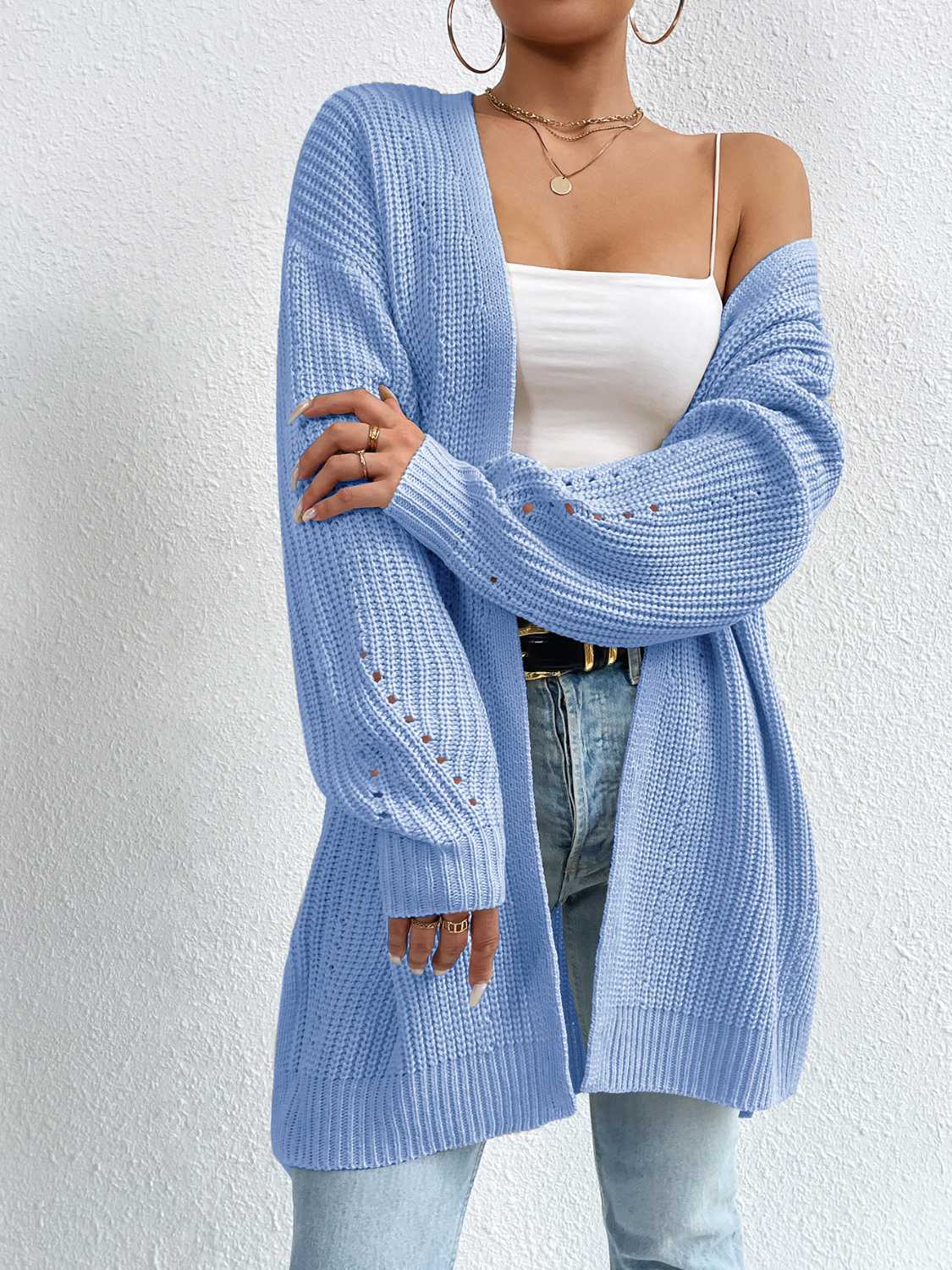 Open Front Dropped Shoulder Slit Cardigan - Siennasass