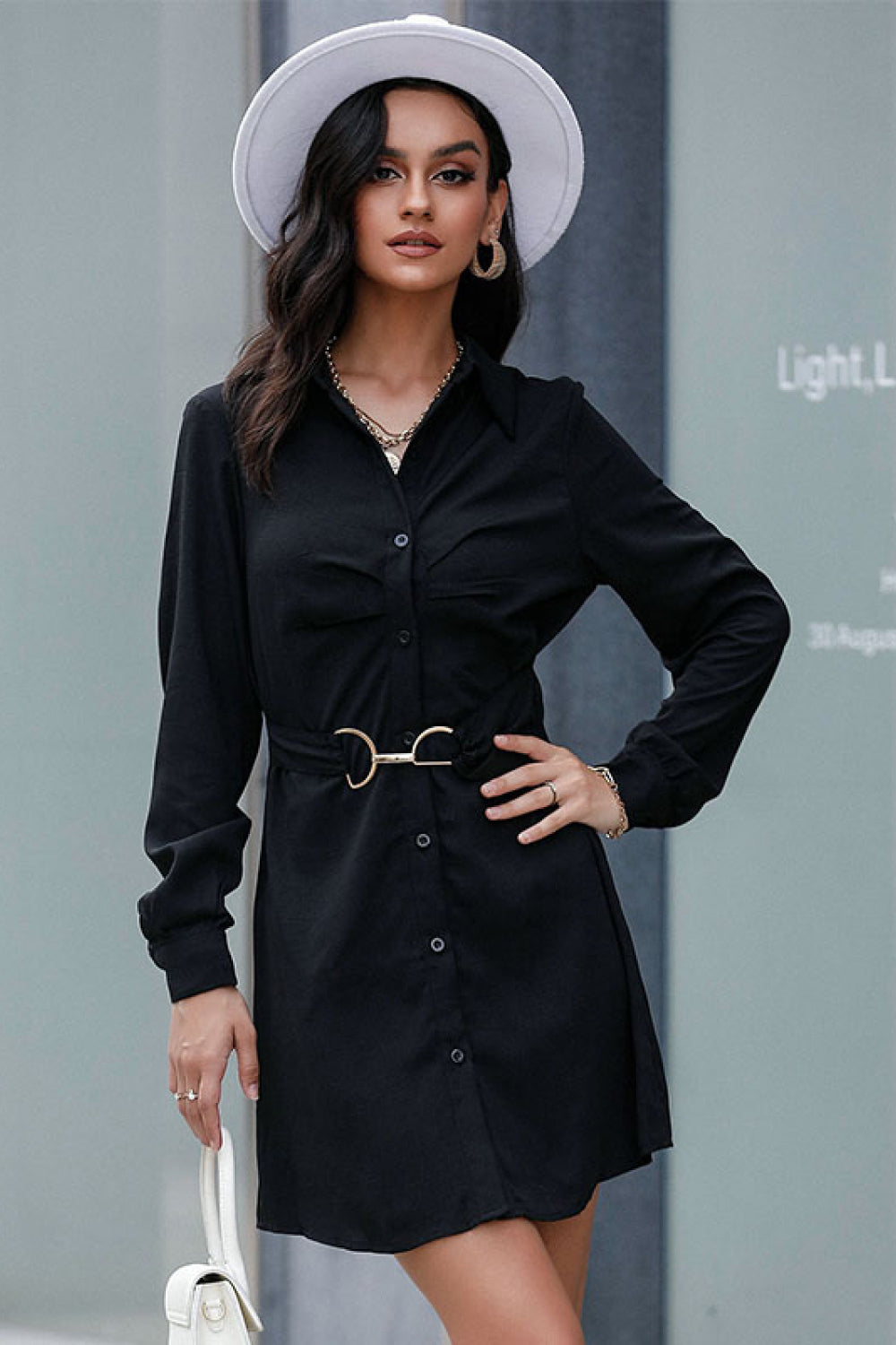 Perfee Belted Mini Shirt Dress - Siennasass
