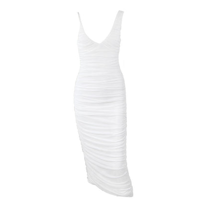 Weißes, schmales, unregelmäßiges, langes OL-Plissee-Kleid