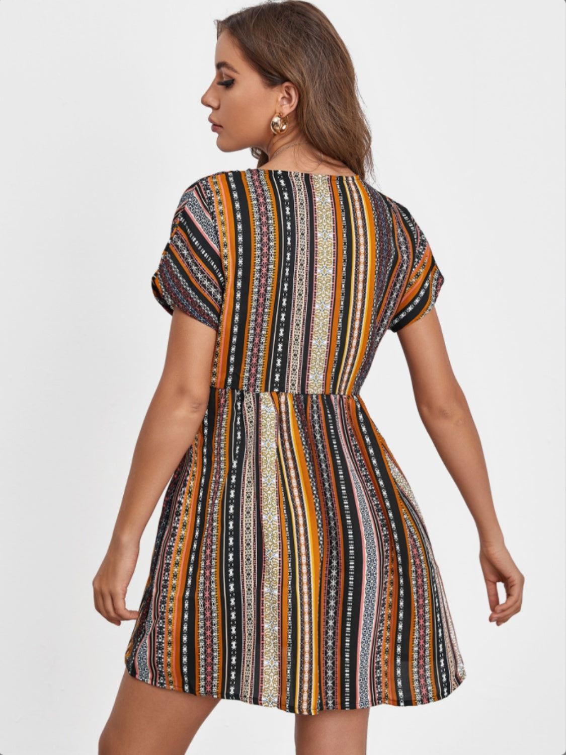 Pocketed Striped Short Sleeve Dress - Siennasass