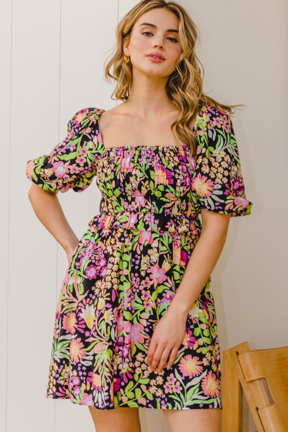 ODDI Full Size Floral Tie-Back Mini Dress - Siennasass