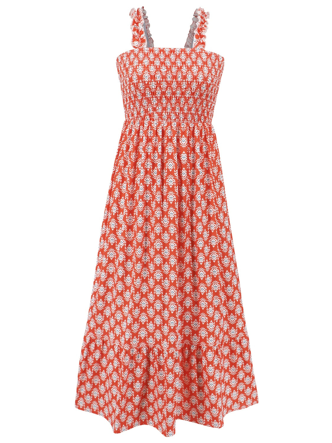 Smocked Printed Square Neck Sleeveless Dress - Siennasass