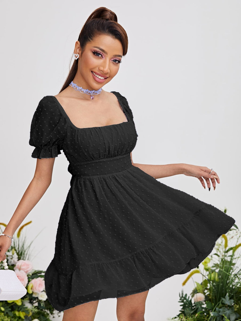 Swiss Dot Square Neck Mini Dress - Siennasass