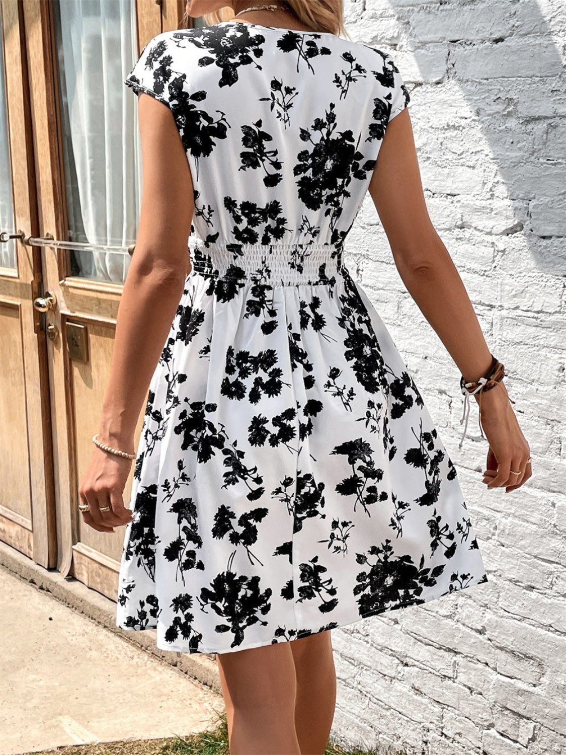 Printed Surplice Cap Sleeve Dress - Siennasass