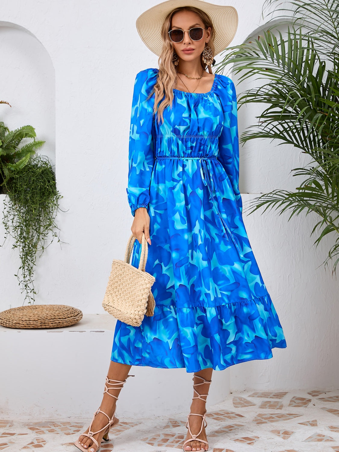 Printed Long Sleeve Midi Dress - Siennasass