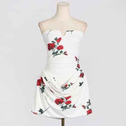 Bedrucktes Kleid mit plissiertem Faltendesign
