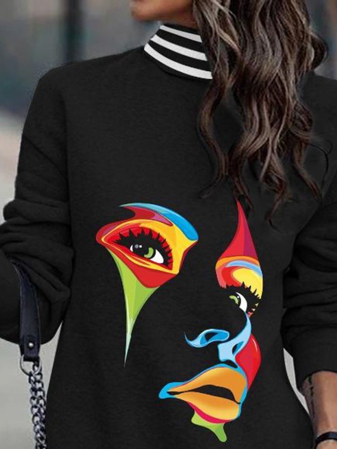 Printed Turtleneck Long Sleeve Mini Dress - Siennasass