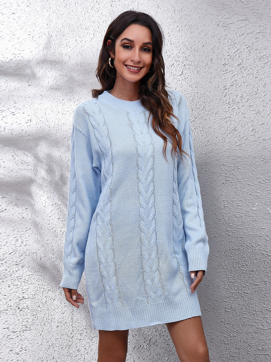 Cable-Knit Round Neck Sweater Dress - Siennasass
