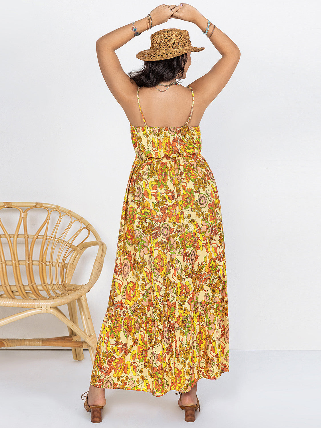 Plus Size Printed V-Neck Maxi Cami Dress - Siennasass